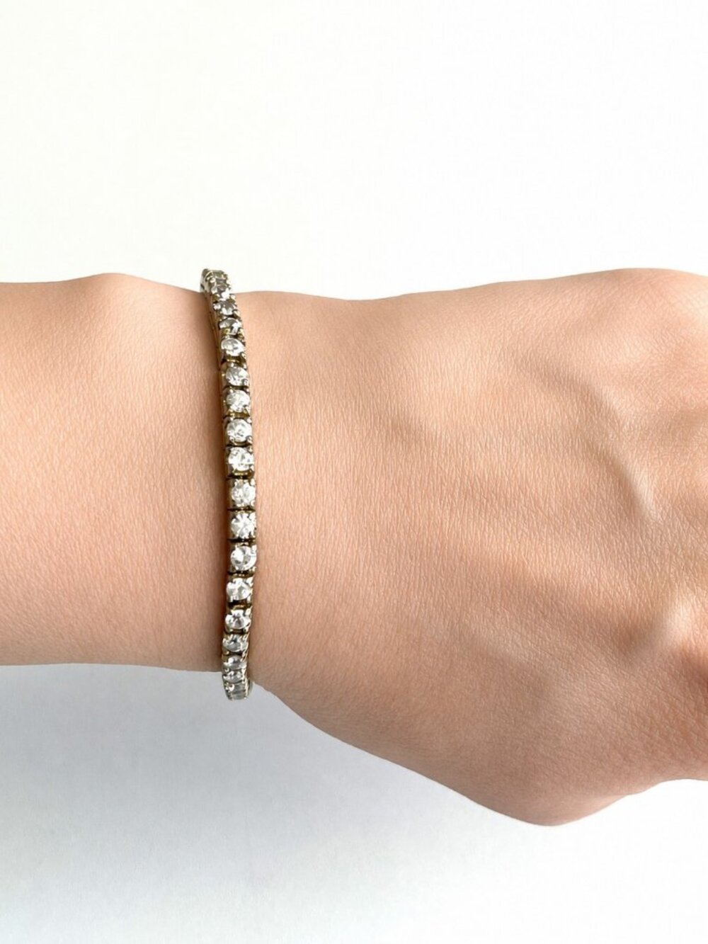 Vintage 925 Sterling Silver Gold-Plated Diamonique CZ Tennis Bracelet Round Cut